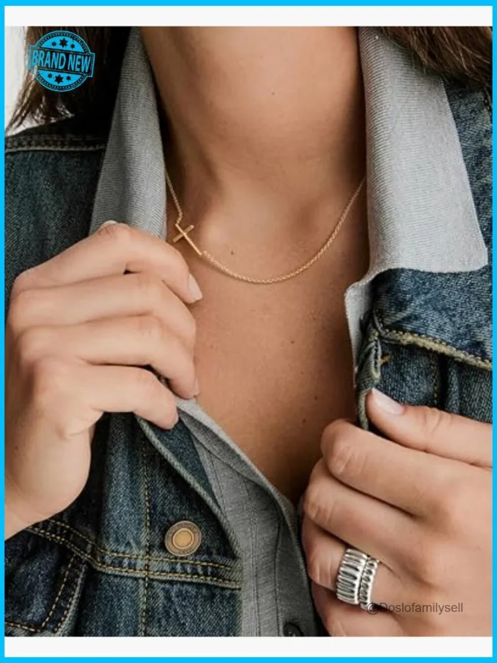 14K Gold Plated Cross Pendant Necklace Horizontal Design Two Wearing Styles